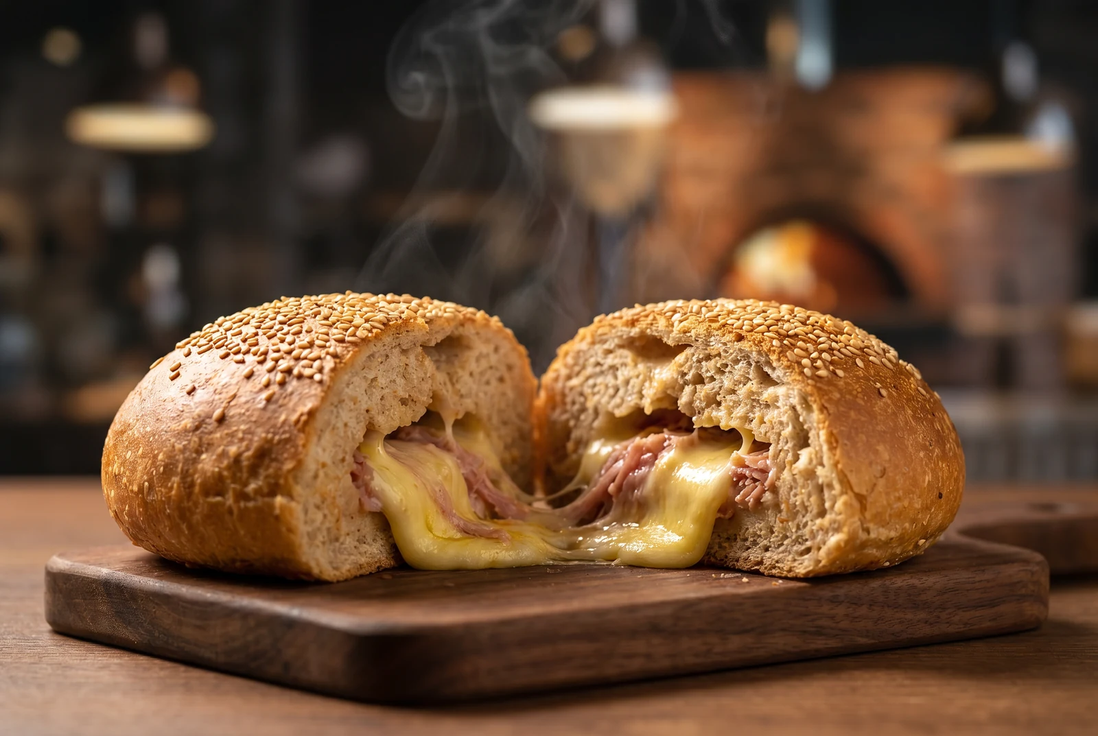 Bollo preñado de queso y jamón salido del horno